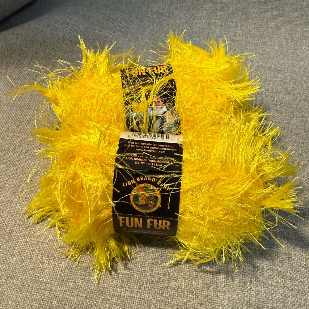 Lion Brand Yarn FUN FUR Eyelash Yarn BRIGHT YELLOW #158, 2 Skein